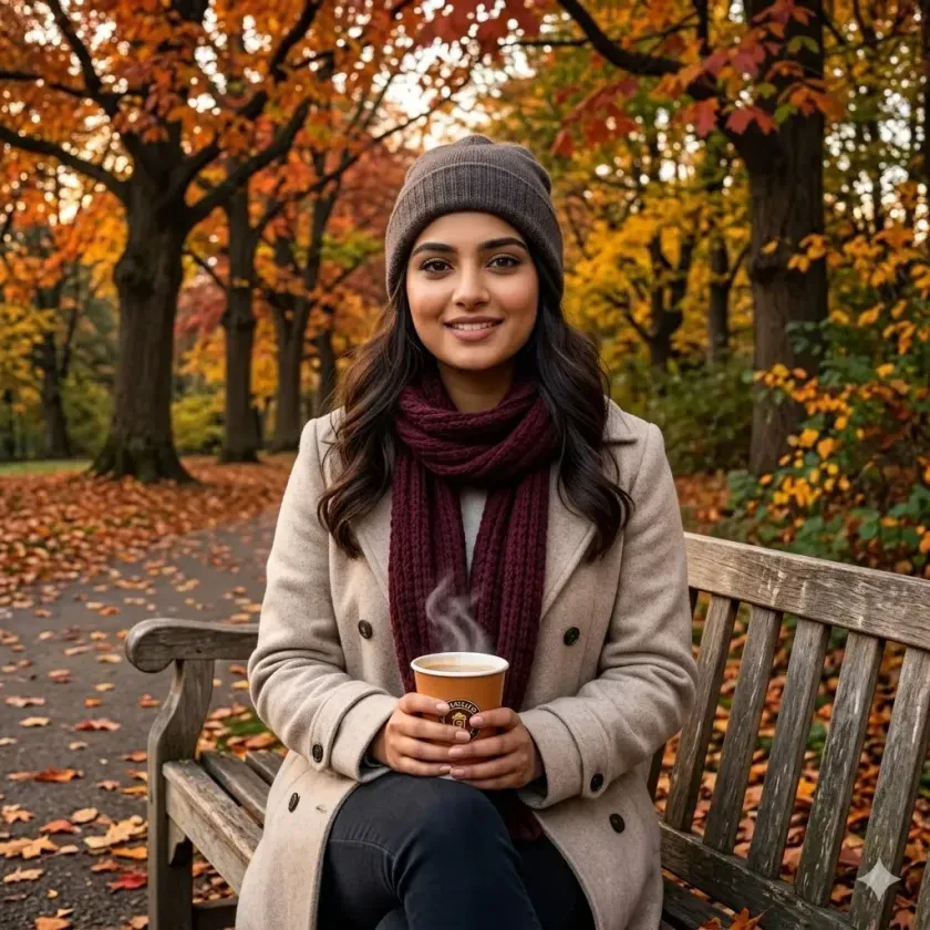 Autumn Park Bench Stylish Girl Photo Prompts