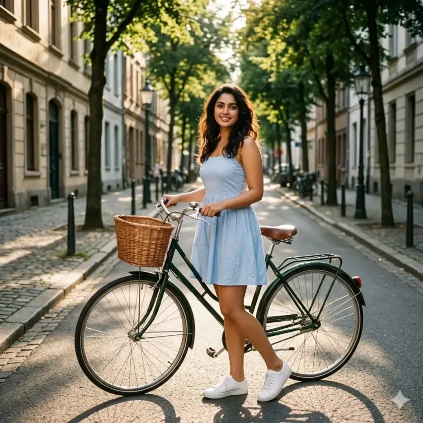 Vintage Bicycle Ride Stylish Girl Photo Prompts
