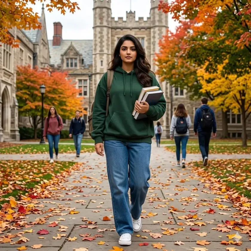 University Campus Path Girl stylish photo prompt