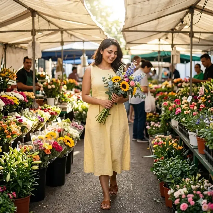 Stylish Girl Photo Prompts flower market