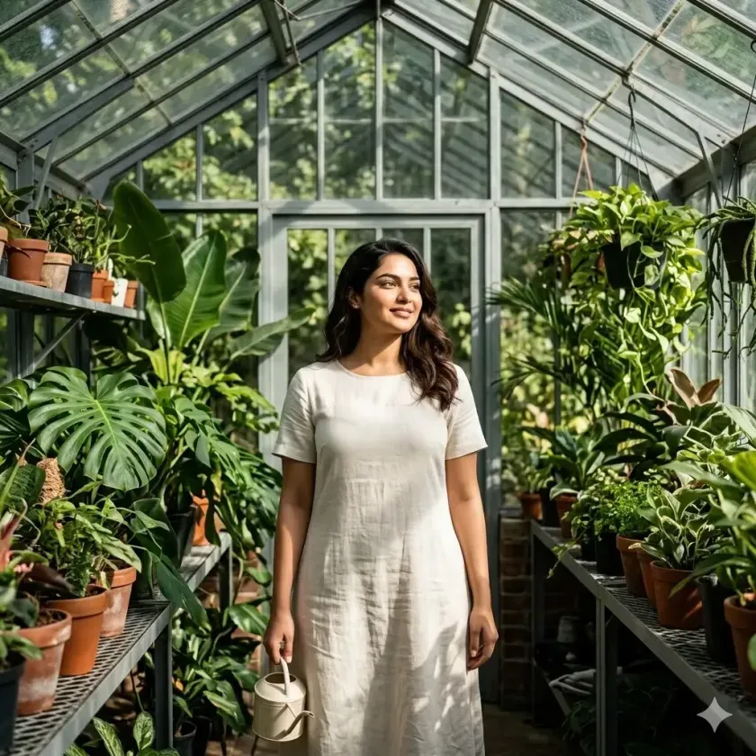 Glass Greenhouse Portrait girl photo prompt